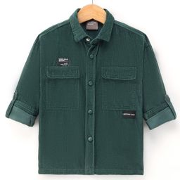 Little Kangaroos 100% Cotton Woven Full Sleeves Solid Colour Shirt - Green-picture-39