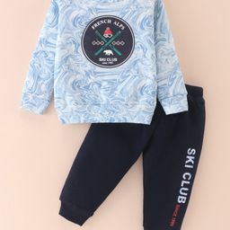 Ollypop Fleece Knit Full Sleeves Winter Wear Suit With Text Print & Abstract Design - Blue-picture-25