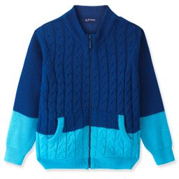 Pine Kids Full Sleeves Front Open Sweater With Cable Knit Design & Pockets Detailing - Blue-image-7