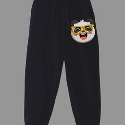 KAVEE Pure Cotton  Cool Panda Printed Bio Washed Joggers - Black-image-80