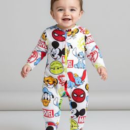 Babyhug Disney Interlock Knit Full Sleeves Sleep Suit with Mickey Mouse & Friends Graphics - Off White-picture-14