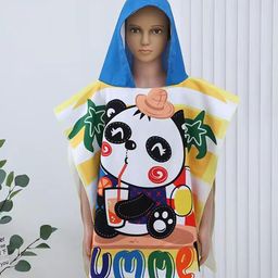 Butterthief Panda Printed Poncho Hooded Bath Towel for Kids & Toddlers - Multicolor-image-84