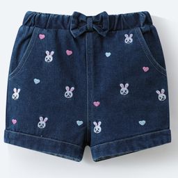 Mark & Mia Washed Denim Shorts With Rabbit & Heart Embroidery & Bow Applique - Navy Blue-image-61