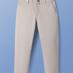 Pine Kids Cotton Elastane Woven Full Length Solid Trouser - Beige-picture-19