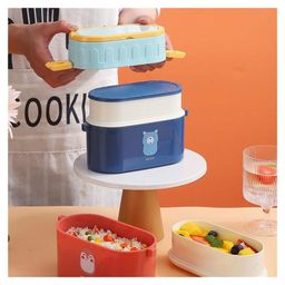 AKN TOYS Double Decker Lunch Box with Plastic Spoon & Handle , Tiffin Box for Women and Men Office, Kids to School Full Meal, Easy to Carry, 950 ml Multicolor-26