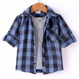 Rikidoos Full Sleeves Checked Shirt With Attached Tee - Blue & Melange-image-84