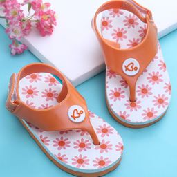 Babyoye Velcro Closure Flip Flops with Floral Print - Orange-picture-36