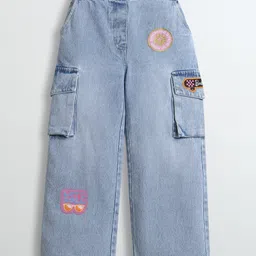 Barbie by Tiny Girl Mattel Featuring Pocket Detailed Typography Patch Detailed & Barbie Logo Printed Cargo Pant - Light Blue-picture-33