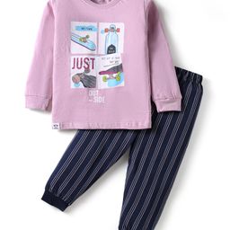 CUCUMBER Sinker Knit Full Sleeves Night Suit With Skateboarding Print - Pink-image-73