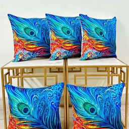 DIHIKA Blue & Red Set of 5 Ethnic Motifs Square Cushion Covers-4