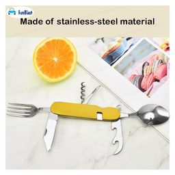 FunBlast 6 in 1 Foldable Fork & Spoon for Travel Pack of 1 Gold image 4