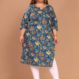 Swasti Plus Size Floral Printed Round Neck Cotton Straight Kurta-picture-14