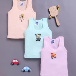 Unfab Infant Boys Pack Of 3 PrintedCotton Basic Vests W66-BOYS-VEST-40