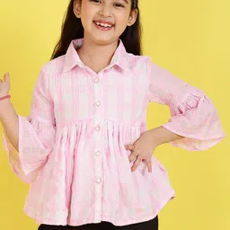 Miss & Chief Girls Checked Bell Sleeve Shirt Style Top-45