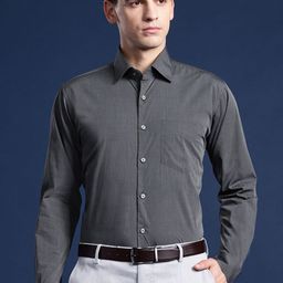 Hancock Men Solid Chambray Wrinkle Resistant Pure Cotton Slim Fit Formal Shirt-image-20