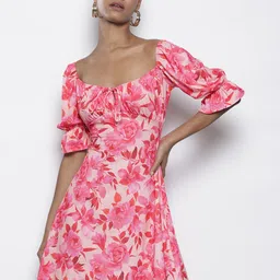 Boohoo Floral Print Tie-Up Neck Puff Sleeve Empire Dress-picture-20