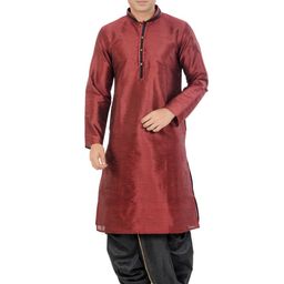 DEYANN Maroon & Black Dupion Silk Kurta Set-image-8
