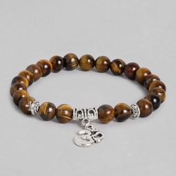 EL REGALO Men Brown & Silver-Toned Handcrafted Om Elasticated Charm Bracelet-9