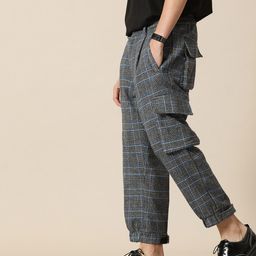 Mr Bowerbird Men Checked Tweed Pleated Cargos Trousers-image-99