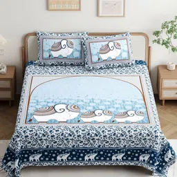 JAIPUR PRIME Magnet Blue & White Ethnic Motifs 180 TC King Bedsheet Set 2.74 m x 2.54 m-image-99