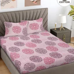 FABINALIV Pink & Brown Printed Pure Cotton 300 TC King Size Bedsheet Set 2.5 m x 2.25 m-image-5