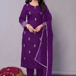 Growdamy Women Floral Embroidered Regular Thread Work Kurta with Trousers & With Dupatta-image-38