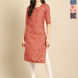Anouk Rustic Selection Of 4 Geometric Printed Round Neck Straight Kurtas-13