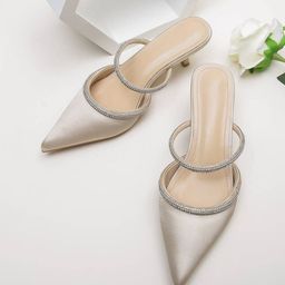 PURPLEHUNT Women Embellished Slim Heeled Pointed Toe Sandals-38
