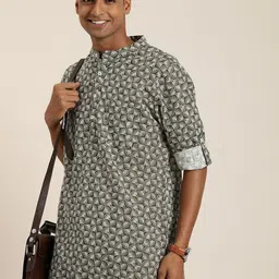 Taavi Men Sanganeri Pure Cotton Geometric Printed Kurta-96