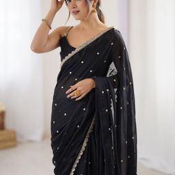 Saree mall Embellished Sequinned Floral Pure Georgette Saree-picture-29