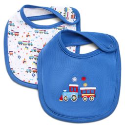Babyhug Cotton Snap Buttons Closure Bibs Train Print Pack of 2 - Navy Blue-25