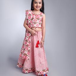 Saka Designs Sleeveless Choli & Full Length Lehenga with Dupatta Floral Print - Pink-image-41