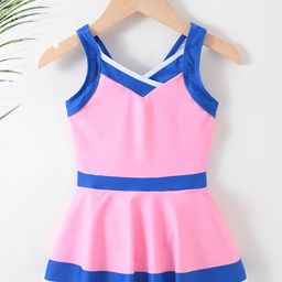 Babyhug Sleeveless Solid Frock Swimsuit- Pink-19