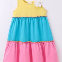 CrayonFlakes Sleeveless Flower Applique Embellished Tiered & Colour Blocked A Line Dress - Pink-image-65