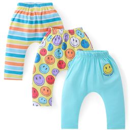 Babyhug Interlock Cotton Knit Stripes & Smiley Printed Diaper Leggings Pack of 3 - Multicolour-image-83