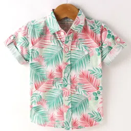 JASH KIDS Cotton Woven Half Sleeves Shirts Leaf Print -  White-picture-25