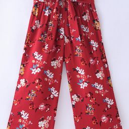CrayonFlakes Rayon Floral Printed Palazzo  - Red-image-3