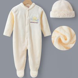 Kookie Kids Full Sleeves Footed Romper With Text Patch & Hat - Yellow-image-16