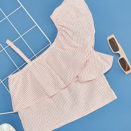 Pantaloons Junior One Shoulder Striped Top - Papaya Peach-picture-33