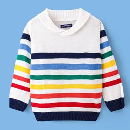 Pine Kids Knit Full Sleeves Pullover with Stripe Design - White Red & Black-image-94
