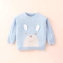 Toffy House Knitted Full Sleeves Pullover Sweater with Bear & Cable Knit Design - Sky Blue-image-65