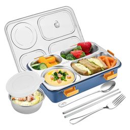 FUNVERSE Lunch Box for Adults Lunch Box for Kids Stainless Steel Lunch Box with Fork,Chopstick & Spoon Lid Office Food Container 4 Compartment for Kids & Adults (Blue)(1.3Ltr)-17