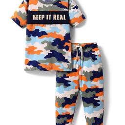 Pine Kids Single Jersey Knit Half Sleeves Co-ords Cut & Sew Night Suit with Camouflage - Multicolor-image-3