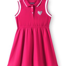 Pine Kids Cotton Knit Sleeveless Collared Dress with Foil Heart Print - Dark Pink-image-37