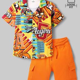 Ollington St. Cotton Knit Half Sleeves Shirt & Shorts with Sports Theme - Orange-picture-31