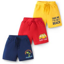 Doodle Poodle 100% Cotton Knee Length Shorts With Beach Theme Print Pack Of 3 - Navy Blue Red & Yellow-image-26