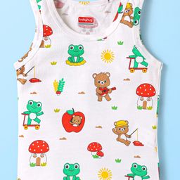 Babyhug 100% Cotton Single Jersey Knit Sleeveless Sando With Animal Print - White-image-66