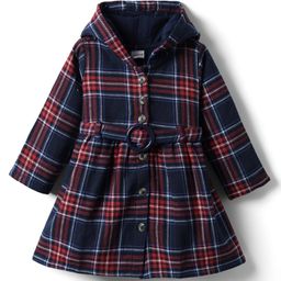 Babyhug Cotton Woven Full Sleeves Hooded Front Open Checks Frock With Belt - Navy Blue & Red-image-86