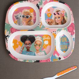 Superware Melamine Kids Partition Plate with spoon - Barbie Fun in the Sun-10