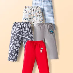 OHMS Single Jersey Knit Full Length Lounge Pant With Vehicle Print & Stripes Pack Of 5 - Multicolour-picture-3
